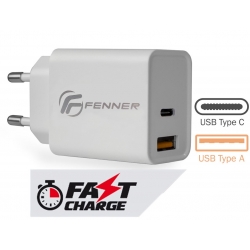 ALIMENTATORE da rete  per iPhone 12  ingresso TYPE-C + USB 20W FAST CHARGE - FENNER